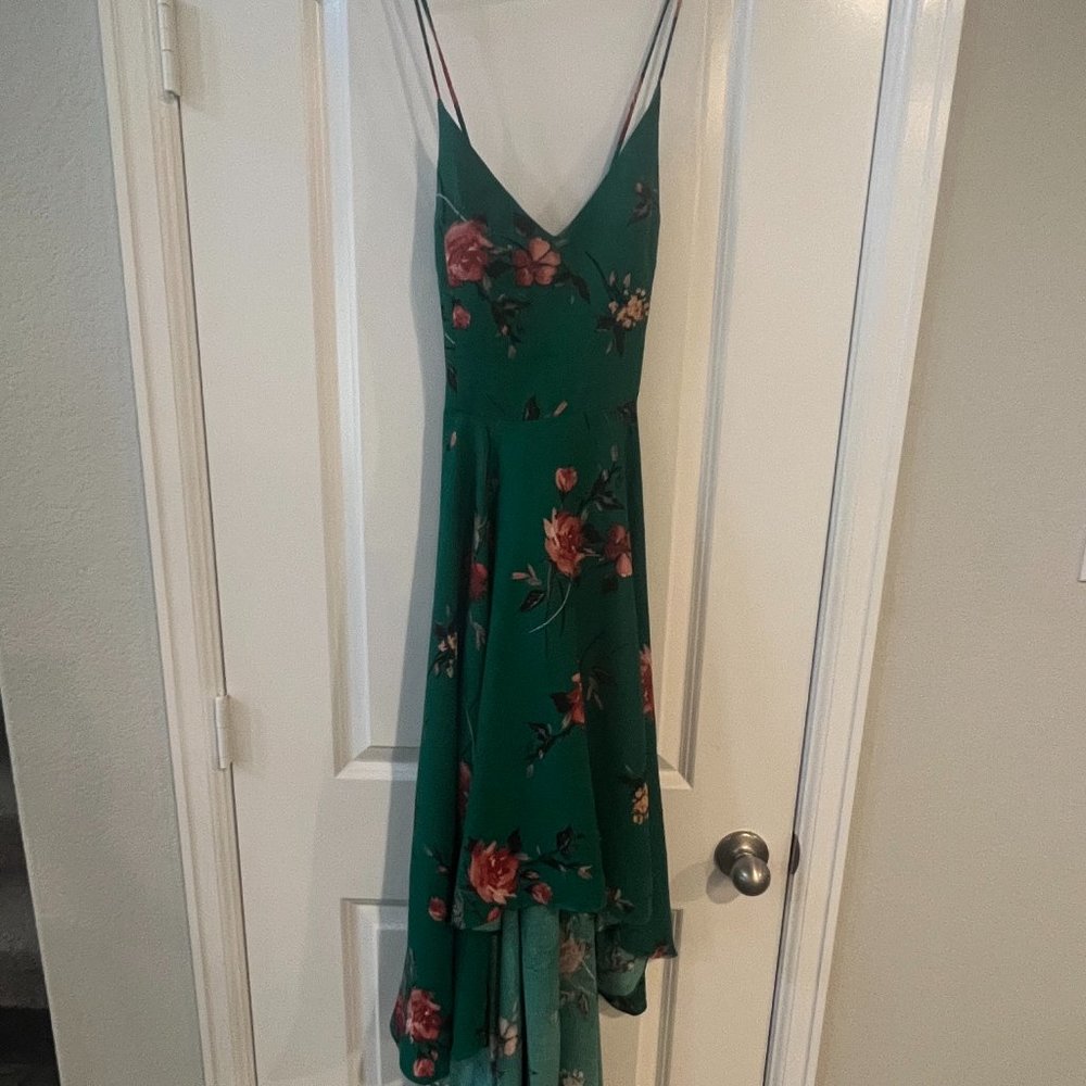 Lulus Green Floral Print Lace-Up High-Low Maxi Dress